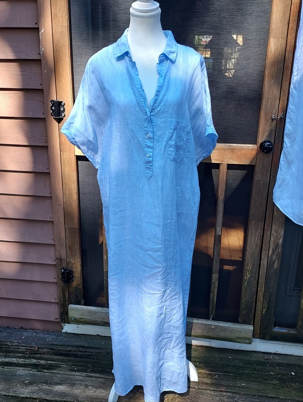 Grayson Blue And White 100% Linen Dress